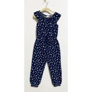 Hello Kitty Jumpsuit Girls 4 Denim Bow Print Short Sleeve Drawstring Waist